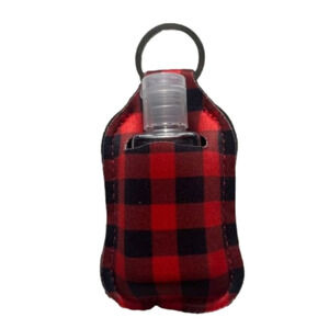 3/$15 - Neoprene Buffalo Plaid Hand Sanitizer Holder w/ Bottle & Split Key Ring